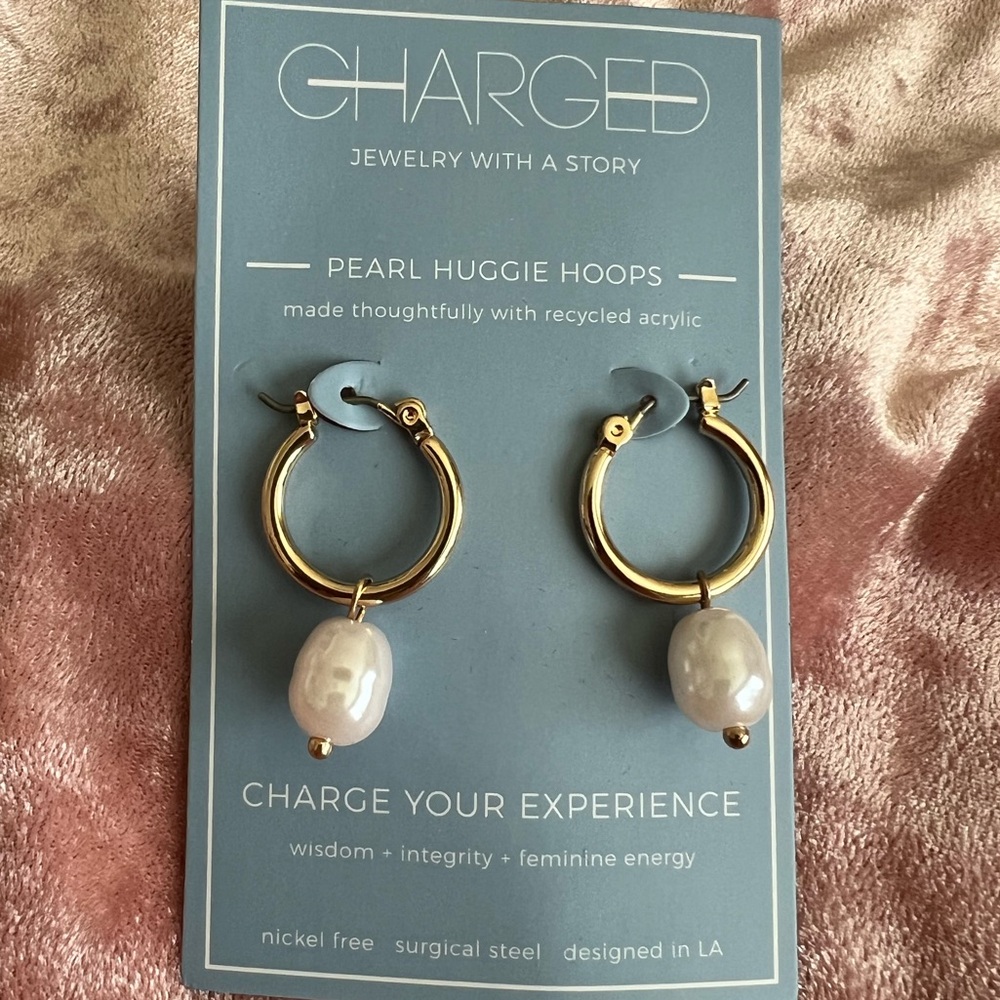 Charged Pearl Huggie Hoops, NWT